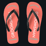 Trauzeuge NAME Coral Flip Flops<br><div class="desc">Helle Strandfarben in Korallen mit Trauzeuge in Großbuchstaben, weiß. Name und Datum der Hochzeit sind in Türkis mit schwarzen Akzenten geschrieben. Personalisieren Sie Ihre Namen in Großbuchstaben mit jedem Ihrer Trauzeugen in lustigen Urschriften. Klicken Sie auf Anpassen, um die Namensgröße zu erhöhen oder zu verringern, um innerhalb sicherer Zeilen zu...</div>