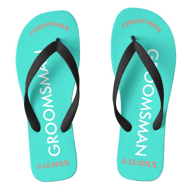 Trauzeuge NAME Turquoise Blue Flip Flops (Fußbett)