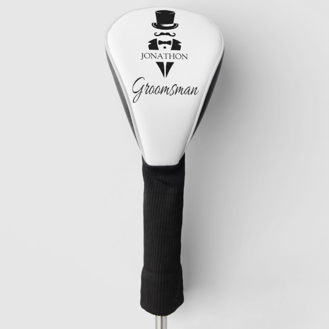 Trauzeuge Name Tuxedo Silhouette Mustache Golf Headcover (Vorderseite)