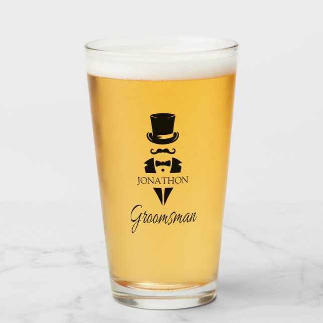 Trauzeuge Name Tuxedo Top Hat Glas (Vorne (Gefüllt))