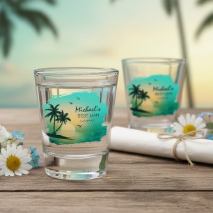 Trauzeuge oder Trauzeuge der Tropeninsel Aquamarin Schnapsglas