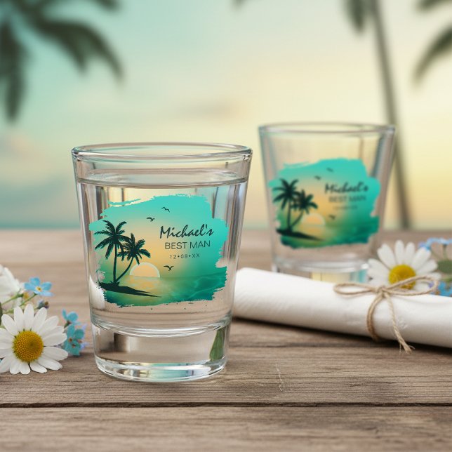 Trauzeuge oder Trauzeuge der Tropeninsel Aquamarin Schnapsglas (Von Creator hochgeladen)