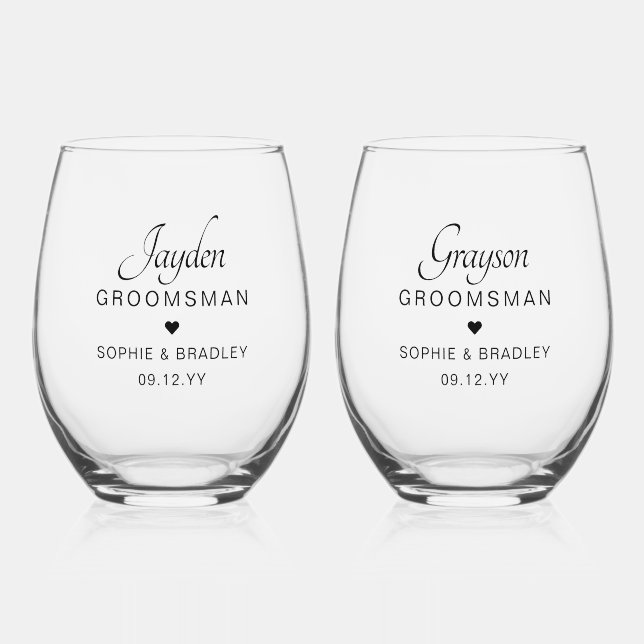 Trauzeuge Personalisierter Name Hochzeitsfeier Weinglas Ohne Stiel (Vorderseite)