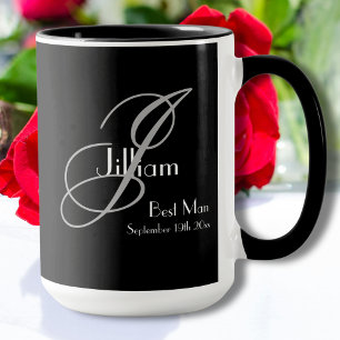 Trauzeuge Schwarz-weiß Grau Monogramm + Name + Dat Tasse