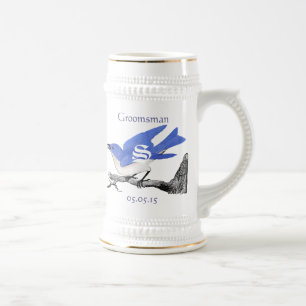 Trauzeuge Stein Hochzeit Vintage Blaue Vögel Bierglas