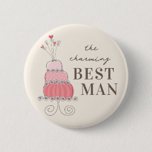 TRAUZEUGE Sweet Pink Wedding Cake Name Tag Schaltf Button