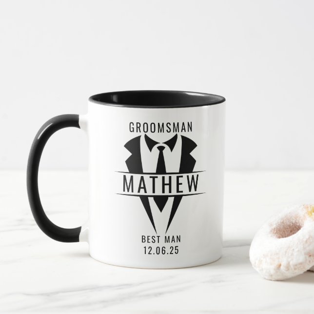 Trauzeuge Trauzeuge Tuxedo Personalisierter Name C Tasse (Mit Donut)