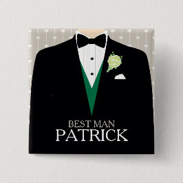 Trauzeuge Tuxedo grüne Rose personalisierte Taste Button