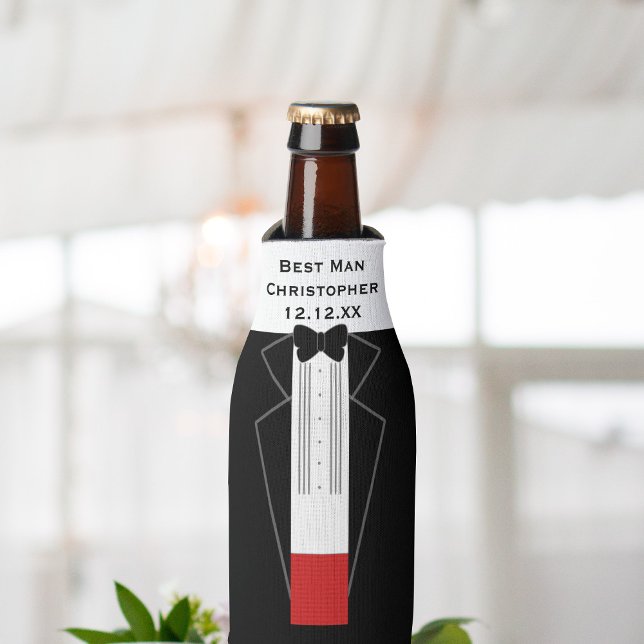 Trauzeuge Tuxedo Hochzeitsflasche Brautparty Coole Flaschenkühler (Von Creator hochgeladen)