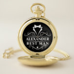 Trauzeuge Tuxedo Krawatte Gold und Schwarz Taschenuhr<br><div class="desc">Hochzeitsreise Trauzeuge Tuxedo Krawatte Gold und Black Pocket Watch</div>