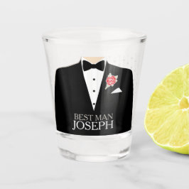 Trauzeuge-Tuxedo-rote Rose-Taste individuelle Name Schnapsglas