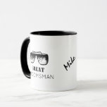 Trauzeuge-Typografie-Namen-Schwarzes Googles Tasse<br><div class="desc">Trauzeuge-/Trauzeugepersonalisierte Schwarzweiss-Tasse kennzeichnet ein Paar der Hand gezeichneten googles und des extravaganten modernen editable Typografieskriptes.          Ein inspiriertes kundenspezifisches Andenkengeschenk,  zum dem Team Ihres Bräutigams an Ihrem Brautparty anzubieten.</div>