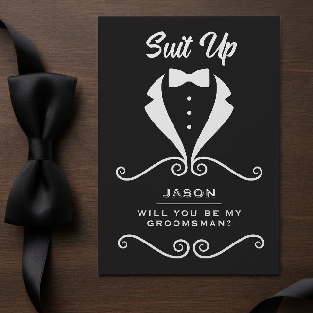 Trauzeuge Vorschlag Anzug Aufzug Smoking Fliege Sc Begleitkarte (Groomsman Proposal Suit Up Tuxedo Bowtie Black Enclosure Card
)