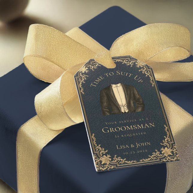 Trauzeuge Vorschlag Blue Gold Retro Zeit bis zum A Geschenkanhänger (Von Creator hochgeladen)