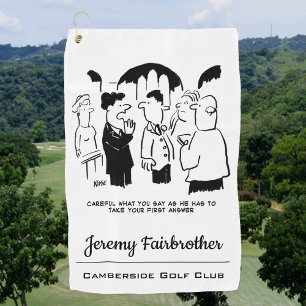 Trauzeuge Warnungen vor Groom beim Hochzeitsfeuer Golfhandtuch