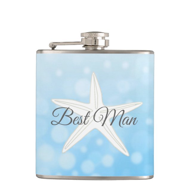 Trauzeuge Wedding Blue Starfish Flask Flachmann (Vorderseite)