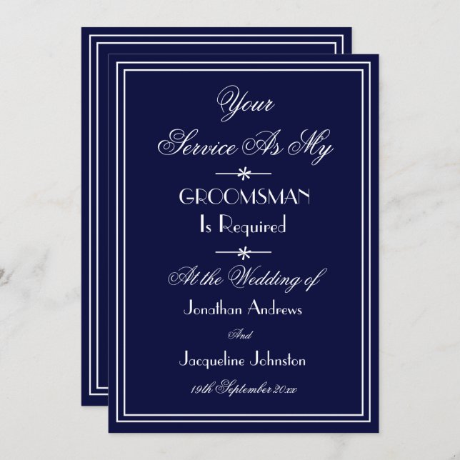 Trauzeuge Wedding Custom Elegant Blue Vorschlag Einladung (Vorne/Hinten)