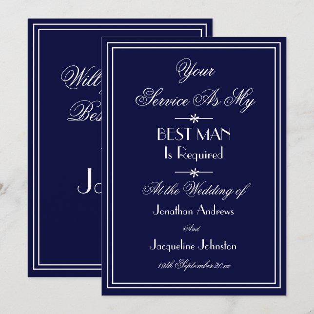 Trauzeuge Wedding Custom Elegant Navy Blue Vorschl Einladung (Vorne/Hinten)