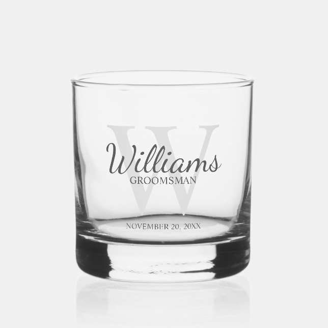 Trauzeugen für personalisierte Skriptmonogramm und Whiskyglas (Vorderseite)