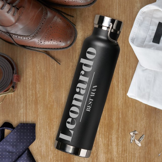 Trauzeugen geben einfachen, modernen Monogrammname Trinkflasche (water bottle with name and title groomsmen best man usher gift simple modern monogram present thanks)