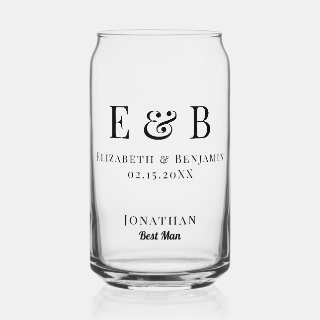 Trauzeugen-Geschenk Monogramm Hochzeit Minimalisti Dosenglas (Vorderseite)