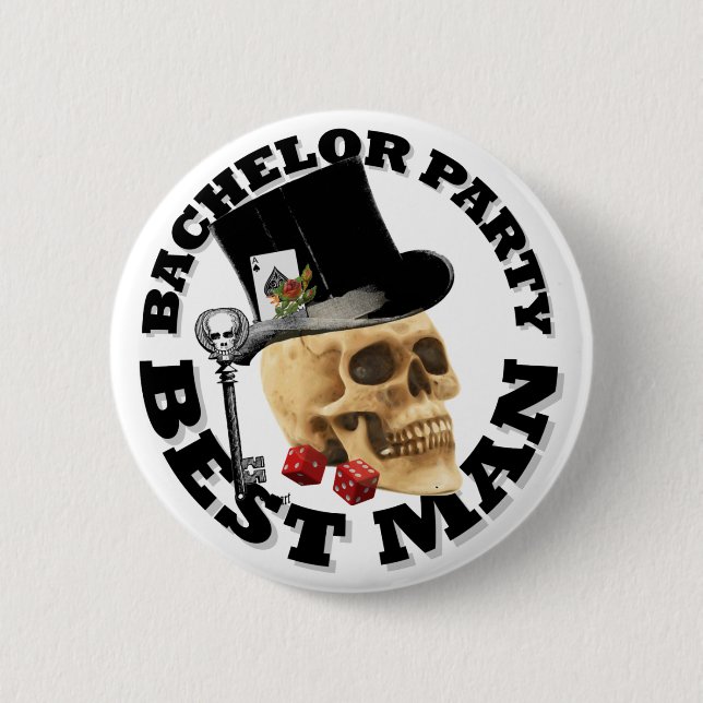 Trauzeugen-Gothic-Glücksspiel-Totenkopf-Junggesell Button (Vorderseite)