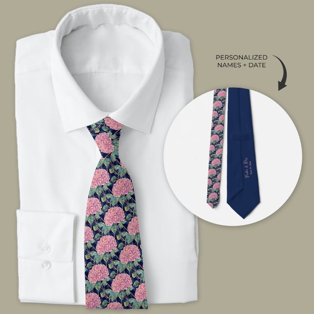 Trauzeugen mit rosa und navy-Blue-Hydrangea Krawatte (Pink Hydrangea Flowers and Navy Blue Groomsmen tie)