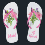 Trauzeugin-Blumenblumenstrauß-Hochzeit drehen Flip Flops<br><div class="desc">Hübsche rosa und weiße Trauzeugin drehen Reinfälle mit Grafiken der Watercolorblumenblumensträuße auf jedem Pantoffel um.  Die Trauzeugin,  die im rosa Text getan wird,  ist zum Anzug Ihr Bedarf völlig kundengerecht.</div>