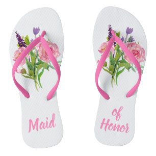 Trauzeugin-Blumenblumenstrauß-Hochzeit drehen Flip Flops