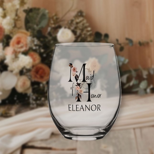 Trauzeugin Blumenbrief Brautparty Hochzeit Weinglas Ohne Stiel (Bridal party gift to personalize for your Maid of Honor)