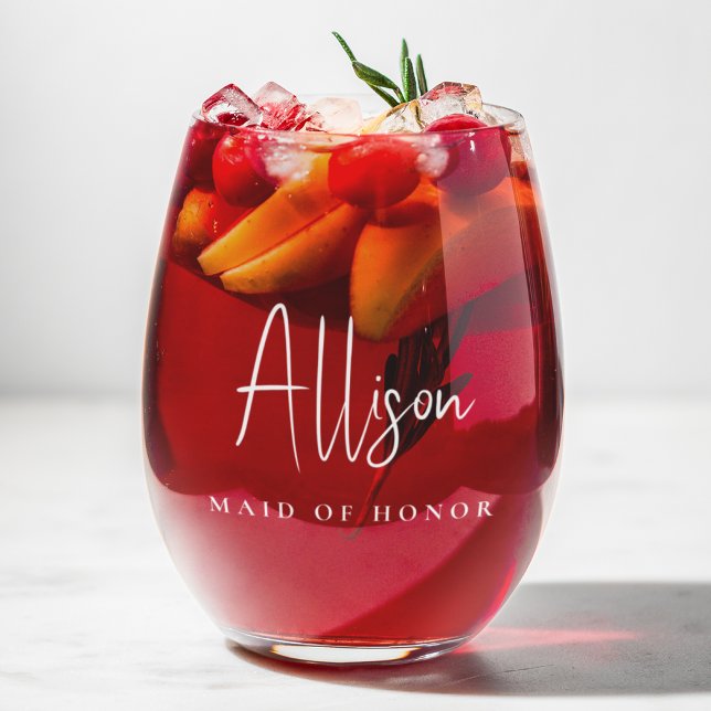 Trauzeugin Chic White Script Wedding Weinglas Ohne Stiel (Von Creator hochgeladen)