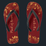 Trauzeugin Dark Burgundy & Gold Foliage Flip Flops<br><div class="desc">Diese wunderschönen, dunkelburgundischen und goldblättrigen Flip-Flops aus Trauzeugin haben einen dunkelburgundischen Hintergrund, der mit einem faszinierenden goldenen Blumenmuster und einer individuell gestaltbaren, modernen Typografie geschmückt ist. Die Kombination aus dem reichen Bordeaux und dem schimmernden Gold schaffen eine elegante und luxuriöse Ästhetik. Es ist ein schönes Geschenk für Ihr Brautparty. Anzeigen...</div>