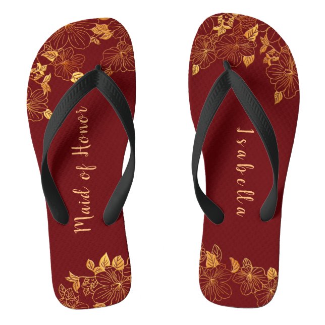 Trauzeugin Dark Burgundy & Gold Foliage Flip Flops (Fußbett)