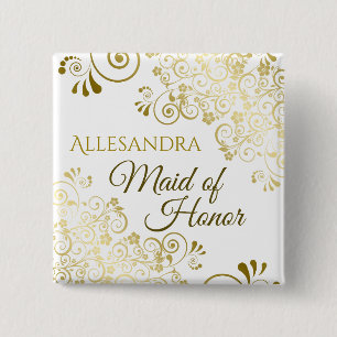 Trauzeugin Elegant Gold Lace Wedding Name Tag Button