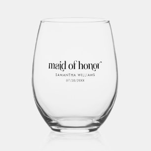 Trauzeugin Elegante Schwarze Retro Typografie Weinglas Ohne Stiel