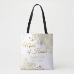 Trauzeugin Elegante Wedding Tote Bag Gold Weiß<br><div class="desc">Diese Trauzeugin Tote Taschen sind als Favoriten oder Geschenke für Ihre Trauzeugin. Große Beutel zum Füllen mit Gefallen und Geschenken. Koordiniert mit unserer Gold Foil Elegant Wedding Suite und ist vollständig anpassbar. Einfaches Design beinhaltet goldene Skripttexte mit einem Blumenrand über einem weißen Hintergrund. Der gesamte Text ist anpassbar und Sie...</div>