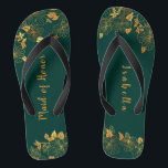 Trauzeugin Emerald Green & Gold Foliage Flip Flops<br><div class="desc">Diese wunderschönen smaragdgrünen und goldgrün blättrigen Trauzeuginnen-Flip-Flops sind mit goldenem Blattmuster und moderner Typografie auf zeitlos dunkelgrünem Hintergrund ausgestattet. Es ist ein schönes Geschenk für Ihr Brautparty. Anzeigen der Auflistung auf dieser Seite, um passende Elemente zu finden. Staffel es mit deinen Informationen anpassen. Wenn Sie gewollt haben, um den Stil,...</div>