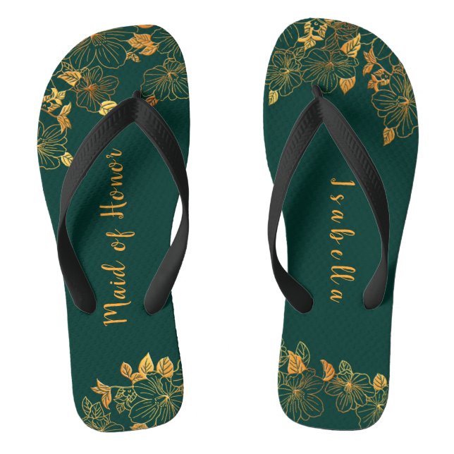 Trauzeugin Emerald Green & Gold Foliage Flip Flops (Fußbett)