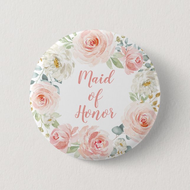Trauzeugin erröten rosa Watercolor-Hochzeit Button (Vorderseite)