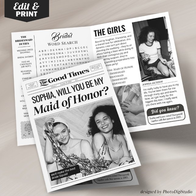 Trauzeugin für Fun Wedding Newspaper Karte (Fun Wedding Newspaper Maid of Honor Proposal Card)
