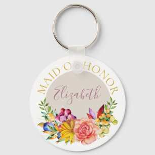 Trauzeugin mit Name Floral Bouquet Schlüsselanhänger