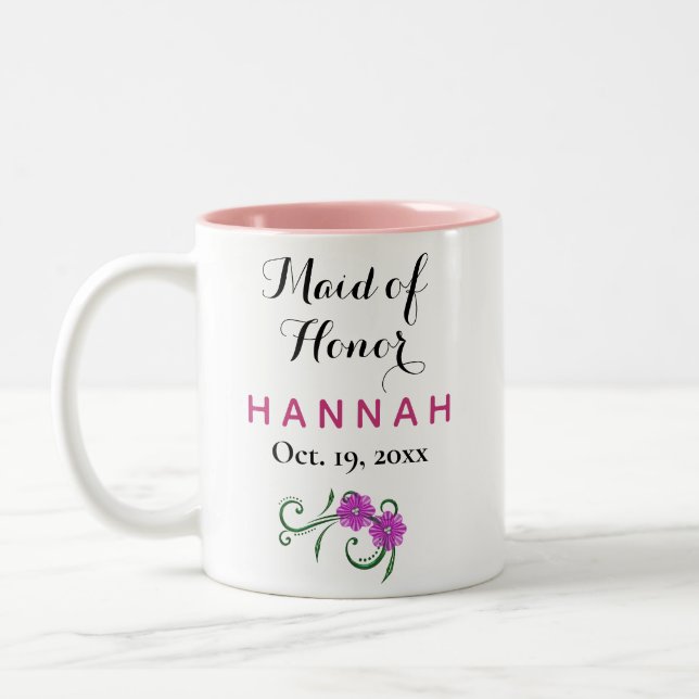 Trauzeugin Moderne Typografie Pink Wedding Zweifarbige Tasse (Links)