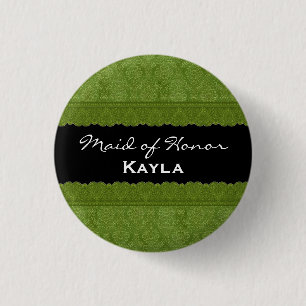 Trauzeugin-olivgrüner schwarzer Damast und Spitze Button