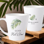 Trauzeugin Palm Leaf Brautparty Milchtasse<br><div class="desc">Brautparty Geschenkidee Tasse für Ihre Trauzeugin - oder für jeden in Ihrer Hochzeitsfeier. Trauzeugin wird in Wirbler handgeschriebener Kalligrafie geschrieben, und Sie können dies leicht auf eine andere Rolle umschalten, indem Sie das Design-Tool eingeben oder mir eine Nachricht um Hilfe schicken. Das Design umfasst ein tropisches Palmenblatt in Aquarellfarbe, das...</div>