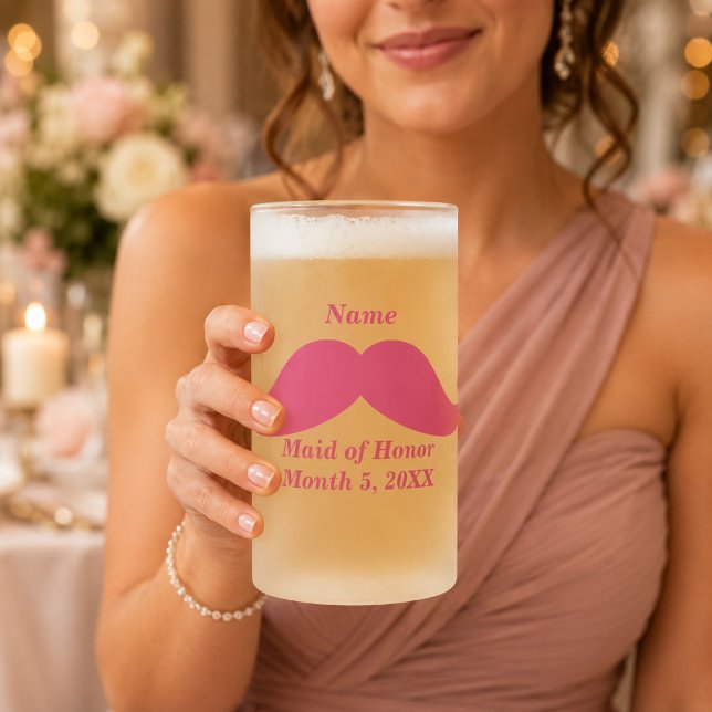 Trauzeugin Pink Mustache Mattiert Glass Tasse (Maid of Honor Pink Mustache Frosted Glass Mug)