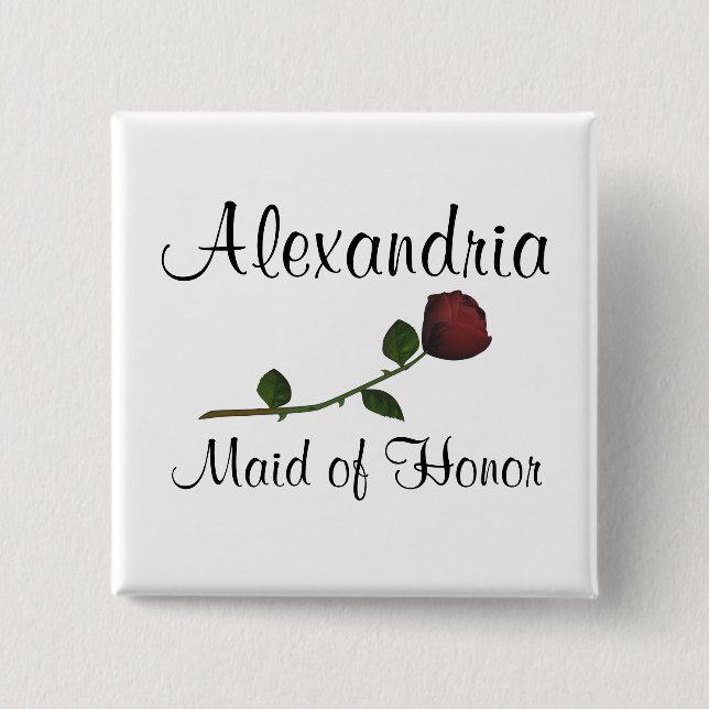 "Trauzeugin" - Rose mit rotem, langgestepptem Stam Button (Vorderseite)