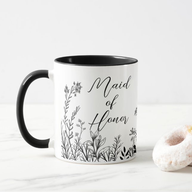 Trauzeugin Schwarz-Weiß-Blume Tasse (Mit Donut)
