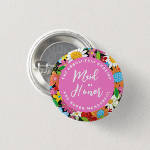 TRAUZEUGIN Spring Flowers Chic Wedname Tag Button