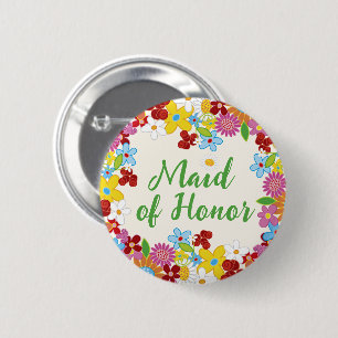 TRAUZEUGIN Spring Flowers Chic Wedname Tag Button