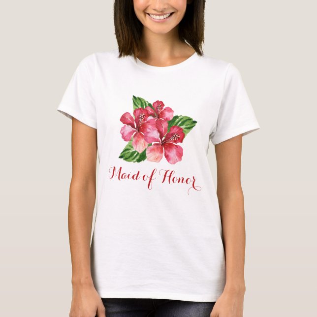 Trauzeugin Tropischer Blumenroter Hibiskus T-Shirt (Vorderseite)